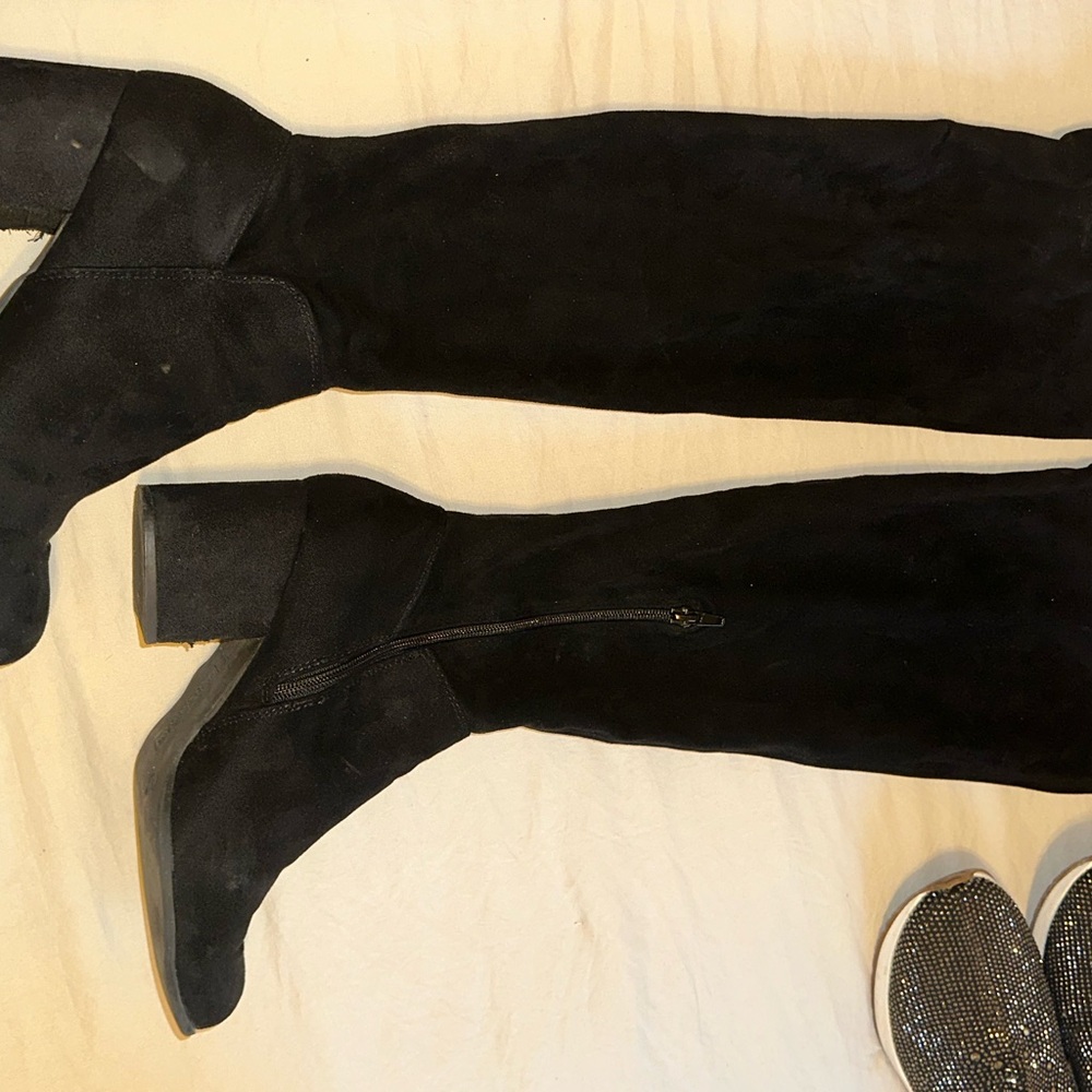 Over the knee black suede boots